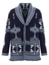 Alanui 'geometric Shawl Collar Cardigan With Fringed Edges' In Blue