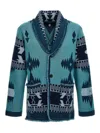 Alanui Jacquard Shawl Collar Fringed Cardigan In Azul Claro