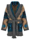 Alanui Shawl Collar Knit Cardigan With Fringe In Blue