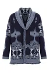 Alanui 'geometric Shawl Collar Cardigan With Fringed Edges' In Blue