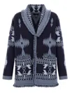 Alanui 'geometric Shawl Collar Cardigan With Fringed Edges' In Blue