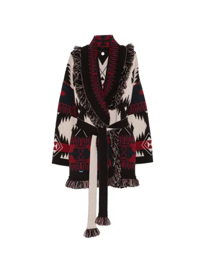 Alanui Belted Cardigan Long Sleeves Patterned Fringe In Multi