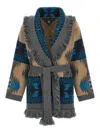 Alanui Geometric Jacquard Belted Fringe Cardigan In Multi