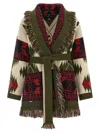 Alanui Waist Belt Fringe Geometric Pattern Long Sleeves Cardigan In Multi