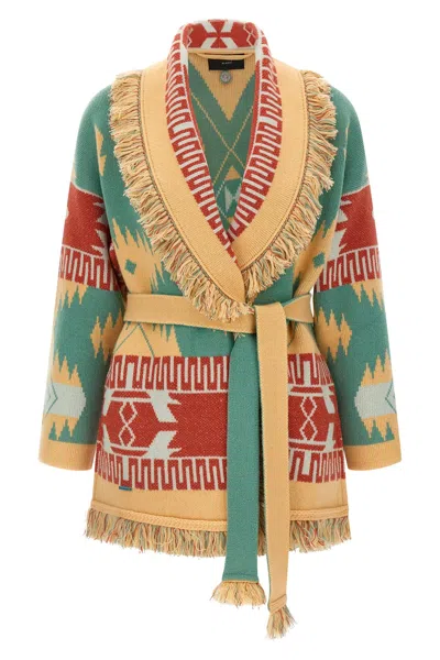 Alanui Icon Cardigan Belted Shawl Collar Fringe In Green
