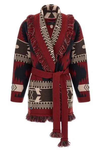 Alanui Icon Cardigan Belted Waist Fringe Pattern In Multi
