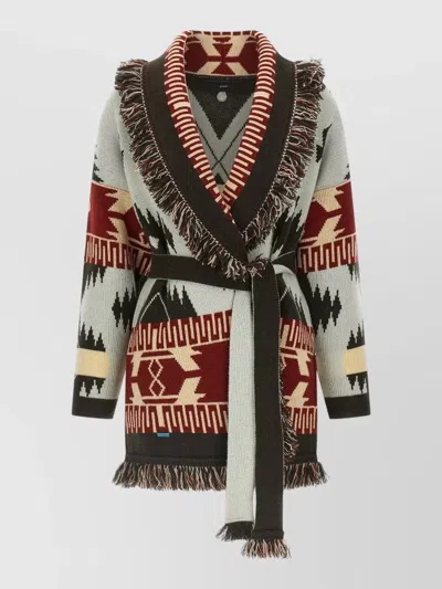 Alanui Icon Cardigan Shawl Collar Belted Fringe In Multi