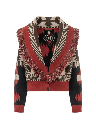 Alanui Icon Fringe-trim Cardigan In Red