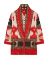 Alanui Icon Jacquard Belted Fringed Cardigan In Red