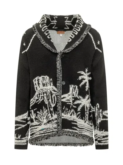Alanui Icon Jacquard Cardigan In Black White