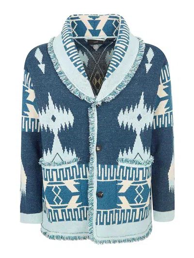 Alanui Icon Jacquard Cardigan In Blue