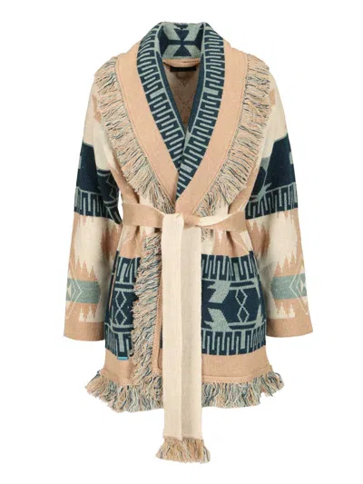 Alanui Icon Jacquard Cardigan Chalk Sand Knitwear Beige