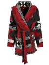 Alanui Two-tone Cashmere Cardigan With Fringed Edges In Red