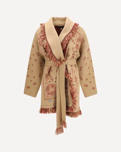 Alanui Cardigan In Jacquard Icon Con Cintura In Brown