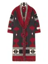 Alanui Jacquard Wool Long Cardigan With Belted Waist In Red