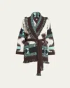 Alanui Icon Jacquard Belted Fringed Cardigan In Chalk Chocolate