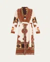 Alanui Icon Jacquard Fringe Belted Cashmere Cardigan In Chalk-pecan