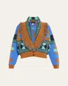 Alanui Icon Jacquard Fringe Wool Cashmere Bomber Cardigan In Linseed-cogna