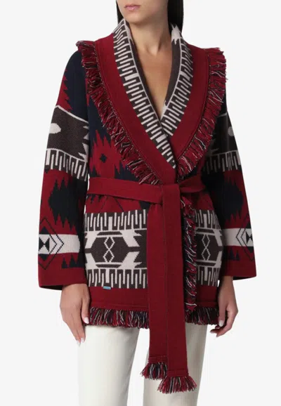 Alanui Icon Jacquard Fringed Belted Cardigan In Multi