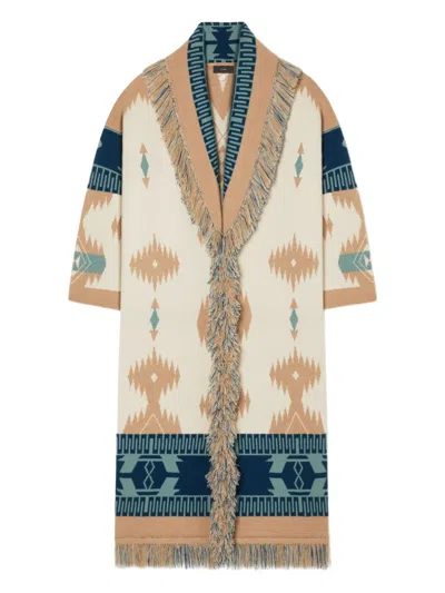 Alanui Icon Jacquard Fringed Cardi-coat In Brown