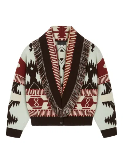 ALANUI ICON JACQUARD FRINGED CARDIGAN