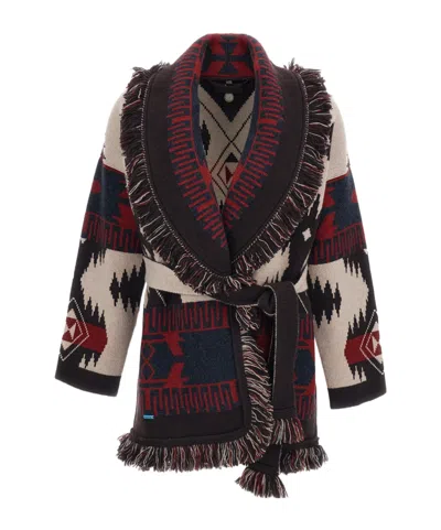 Alanui Icon Jacquard Fringed Cardigan In Animal Print