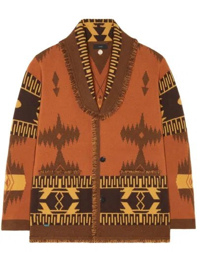 Alanui Icon Jacquard-knit Cashmere Cardigan In Brown