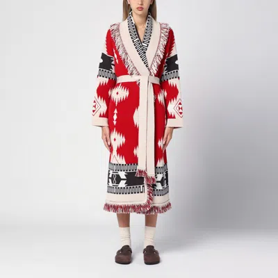 ALANUI ICON JACQUARD LONG CARDIGAN FIRE RED / CREAM