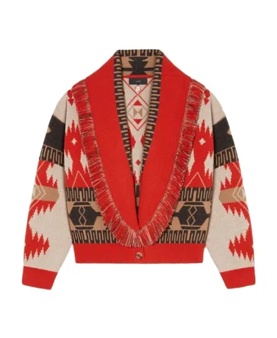 Alanui Icon Jacquard Cardigan Bomber In Red