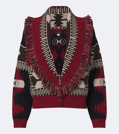 Alanui Icon Jacquard Wool And Cashmere Cardigan In Red