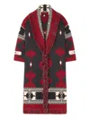 Alanui Jacquard Wool Long Cardigan With Belted Waist In Red