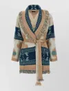 Alanui Icon Knit Cardigan Belt Fringe Pattern In Brown