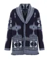 Alanui 'geometric Shawl Collar Cardigan With Fringed Edges' In Blue