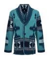 Alanui Jacquard Shawl Collar Fringed Cardigan In Blue