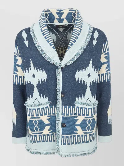 Alanui Icon Shawl Collar Cashmere Jacquard Cardigan In Blue
