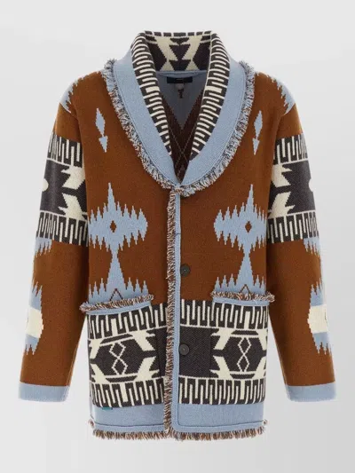 Alanui Icon Shawl Collar Patterned Knit Cardigan In Brown