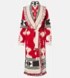 Alanui Icon Jacquard Knit Belted Longline Cardigan In Red