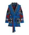 Alanui Intarsia-knit Belted-waist Cardigan In Blue