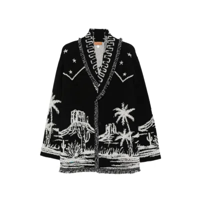 Alanui Intarsia Knit Cashmere Cardigan In Black
