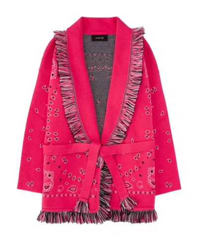 Alanui Intarsia-knit Long-sleeve Cardigan In Pink