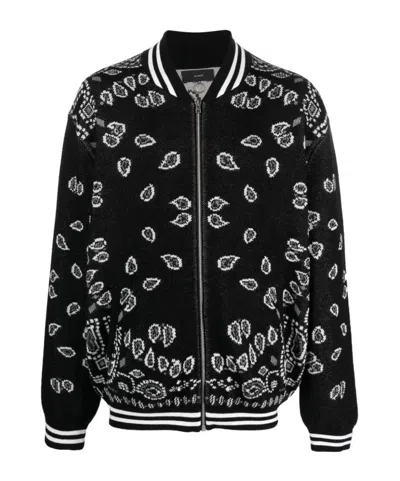 Alanui Intarsia-knit Zip-up Bomber Jacket In Black