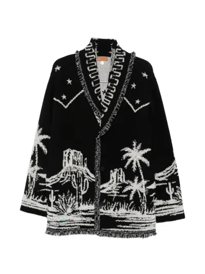 Alanui Intarsia-knit Fringed Cardigan In Black