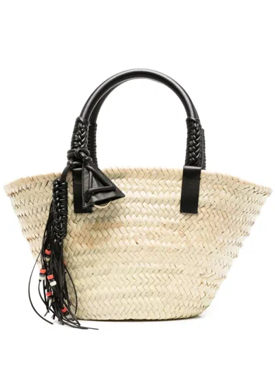 Alanui Interwoven Raffia Bag With Tassel Charm In Black