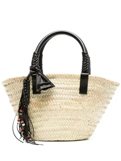 Alanui Interwoven Raffia Bag With Tassel Charm In Neutral