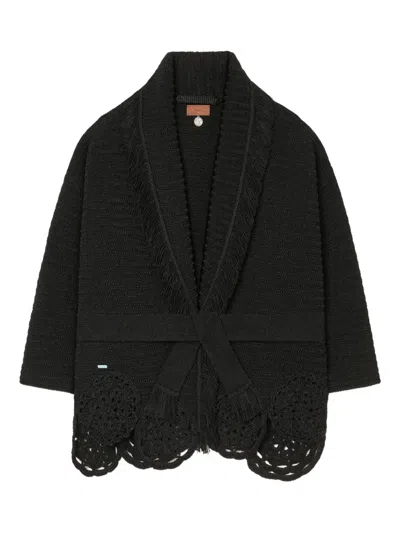 Alanui Island Memories Fringed Cardi-coat In Black