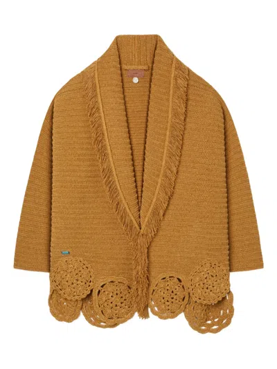 Alanui Island Memories Fringed Cardi-coat In Brown
