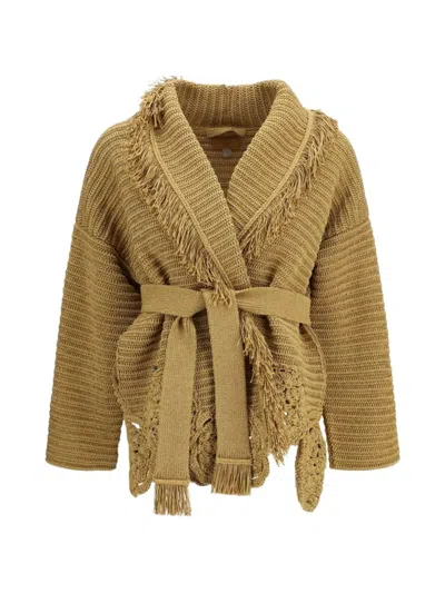 Alanui Island Memories Fringed Crochet-knit Cardigan In Brown
