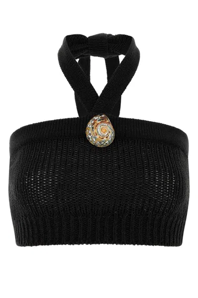 Alanui Island Memories Slate Polyester-blend Mini Crop Top In Black