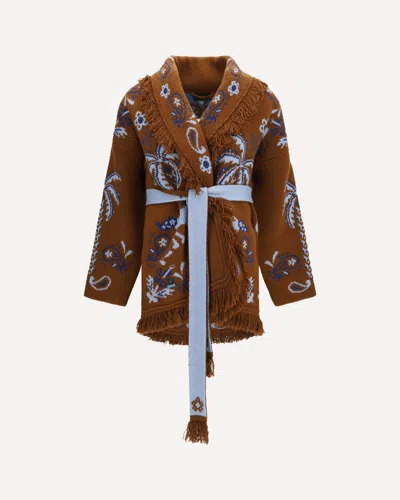 Alanui Island Roots Cardigan With Belt In Brown