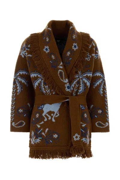 Alanui Island Roots Foulard Embroidered Wool-blend Cardigan In Brown